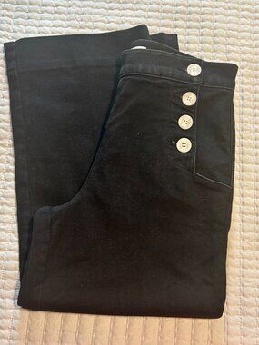 LOFT Sailor Pants High-Waisted Cropped Wide Leg Black Size 28 Nautical Buttons